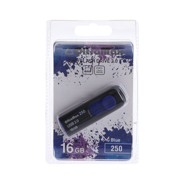 Флешка OltraMax 250, 16 Гб, USB2.0, чт до 15 Мб/с, зап до 8 Мб/с, синяя флешка twist color синяя с белым 16 гб