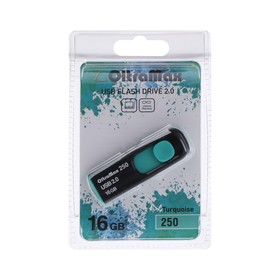 Флешка OltraMax 250, 16 Гб, USB2.0, чт до 15 Мб/с, зап до 8 Мб/с, бирюзовая