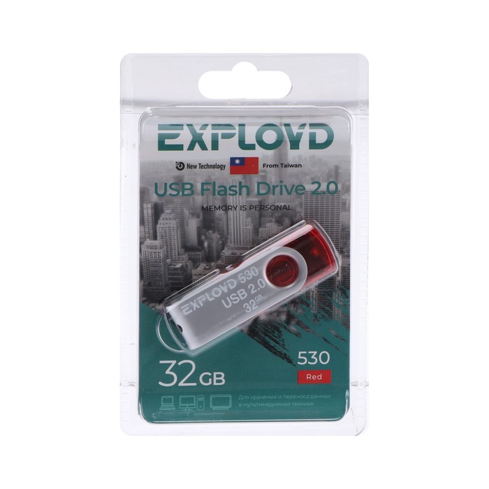 

Флешка Exployd 530, 32 Гб, USB2.0, чт до 15 Мб/с, зап до 8 Мб/с, красная