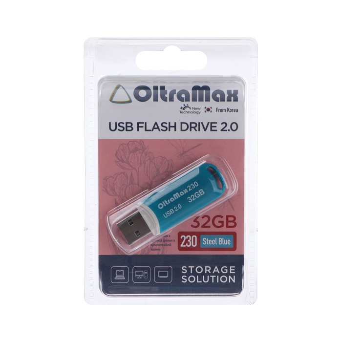 

Флешка OltraMax 230, 32 Гб, USB2.0, чт до 15 Мб/с, зап до 8 Мб/с, синяя