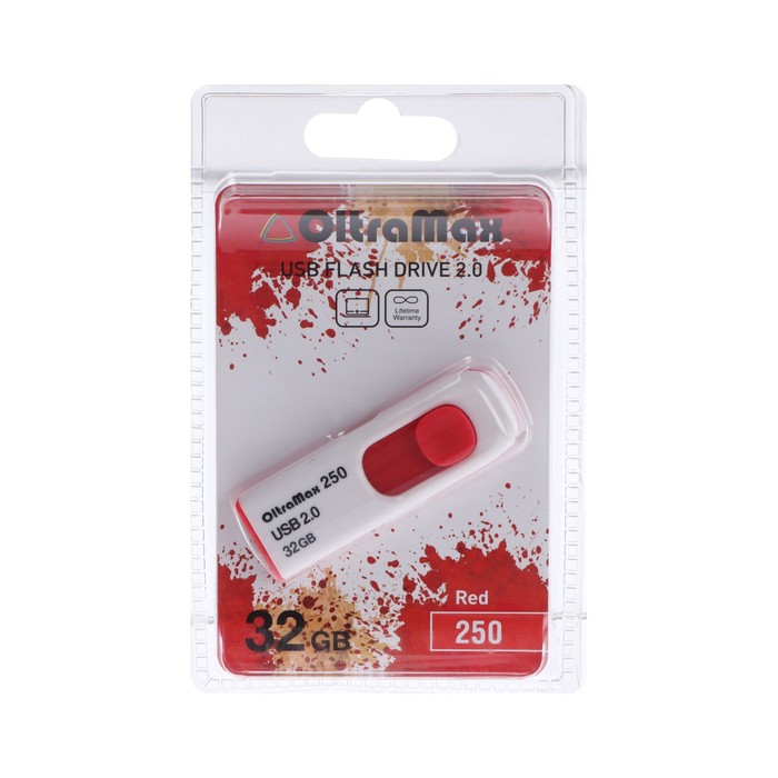 

Флешка OltraMax 250, 32 Гб, USB2.0, чт до 15 Мб/с, зап до 8 Мб/с, красная