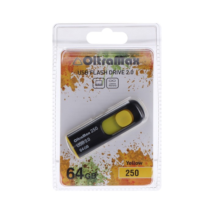 

Флешка OltraMax 250, 64 Гб, USB2.0, чт до 15 Мб/с, зап до 8 Мб/с, жёлтая