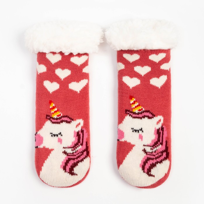 

Носки детские с мехом внутри «Единорог», цвет розовый, размер 18-20 (32-35)