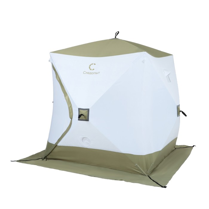 Палатка зимняя куб СЛЕДОПЫТ Premium, 2.1 × 2.1 м, 4-х местная, 3 слоя, цвет белый/олива палатка зимняя куб следопыт 3 х местная 3 слоя цвет бело синий 9316784