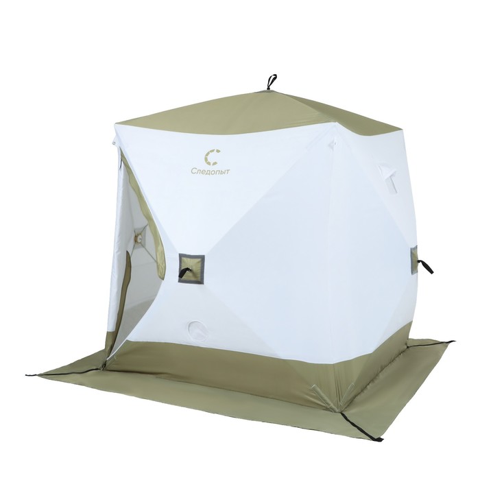 фото Палатка зимняя куб "следопыт" premium, 2.1 × 2.1 м, 4-х местная, 3 слоя, цвет белый/олива