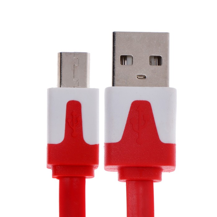 фото Кабель oxion dcc328, microusb - usb, зарядка + передача данных, 1 м, плоский, красный