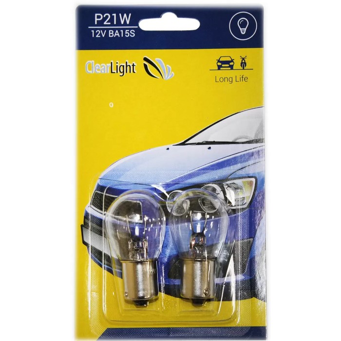 Лампа автомобильная, P21W/BA15S, Clearlight лампа автомобильная xenite p21w ba15s 12v long life 2 шт