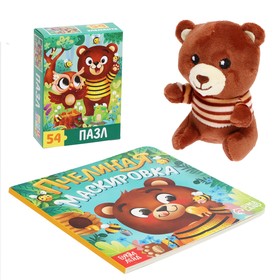 

Набор 3 в1 «Медвежонок Мэни», картонная книга, пазл, игрушка, Уценка (порвана коробка)