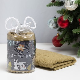 Полотенце подарочное Этель Happy new year оливковый, 50х90см, 100% хлопок, 340 г/м2 Ош