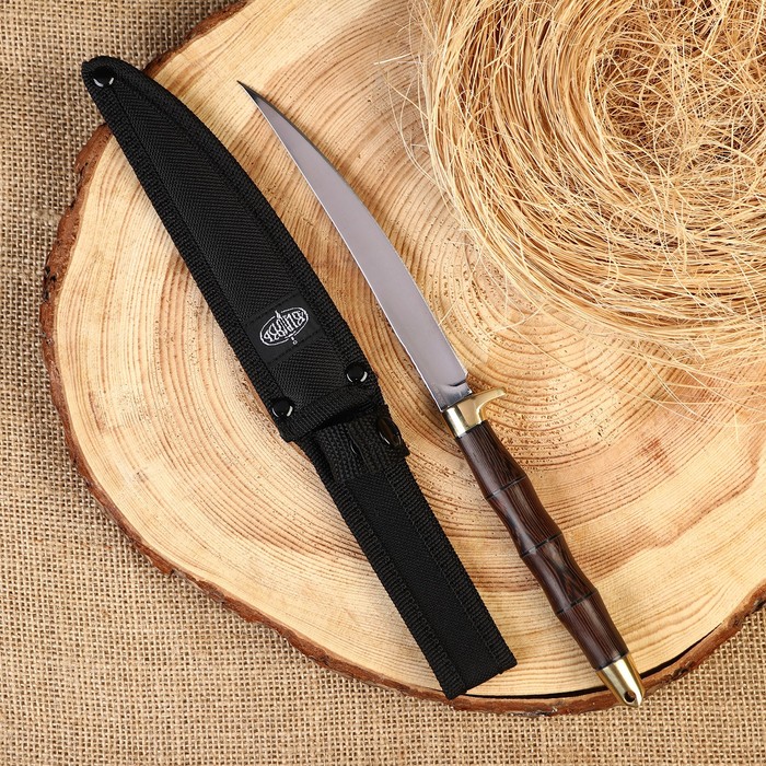 Нож разделочный Скорпион с чехлом, сталь - 65х13, рукоять - дерево, 14.5 см нож кавказский сувенирный скорпион с чехлом сталь aus 8 рукоять орех 8 см