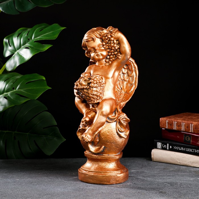 Фигура Ангел с корзиной бронза 19х20х42см