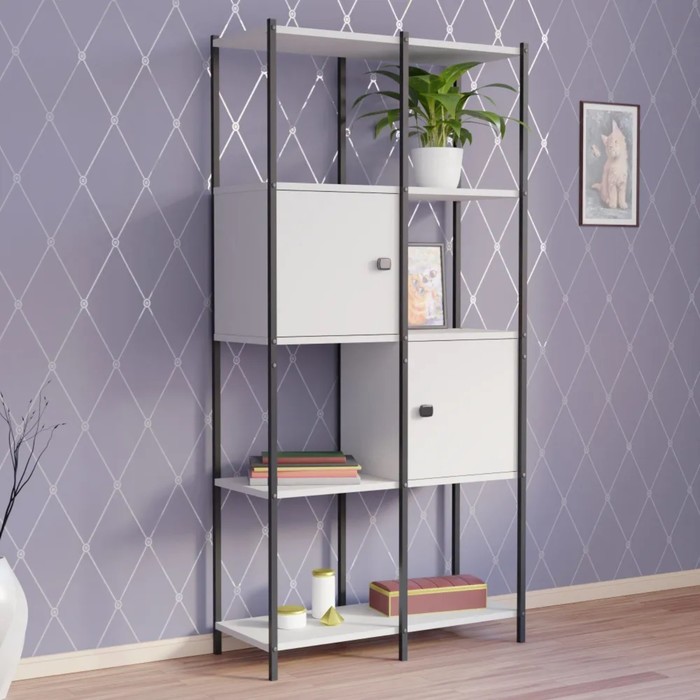 

Стеллаж ГЕО с дверями 720х300х1486 Белый/ножки Черный