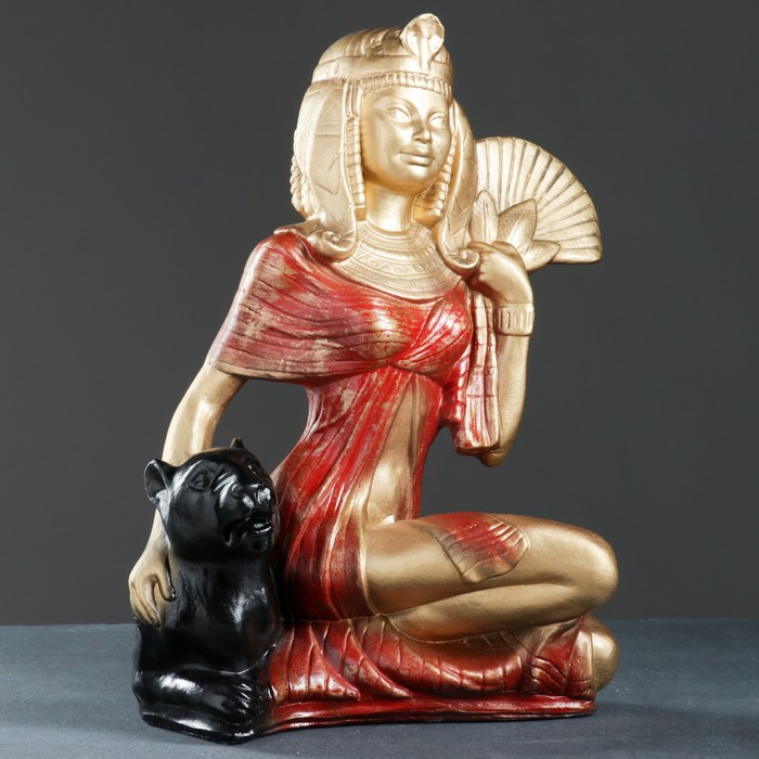 Статуэтка "Клеопатра с пантерой" большая, бронза, платье красное