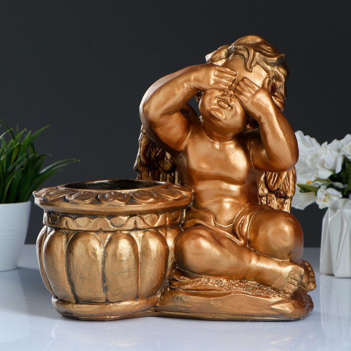 Фигурное кашпо "Ангел с закрытыми глазами" бронза