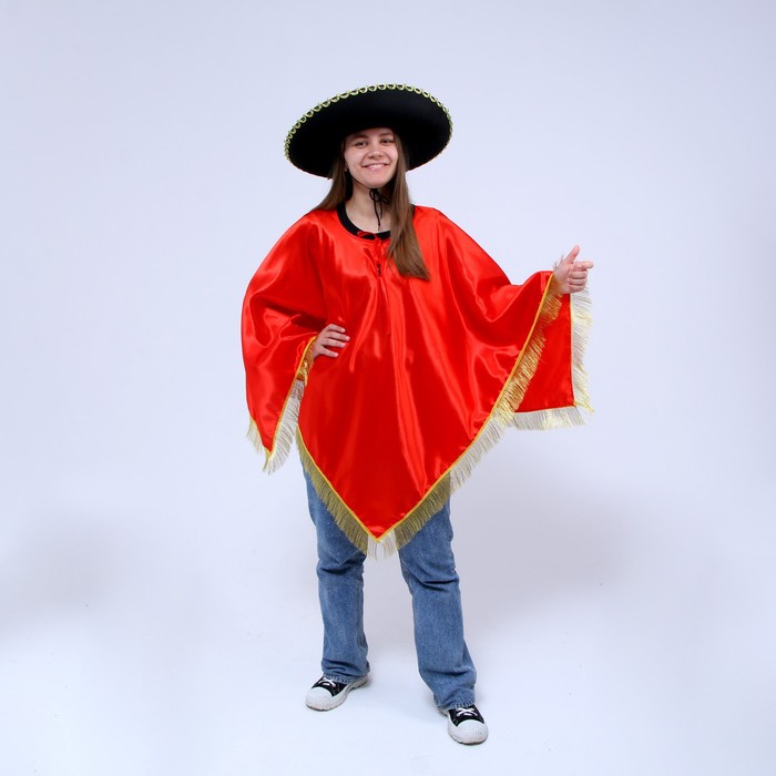 Карнавальный костюм «Мексика», шляпа, пончо, цвет красный