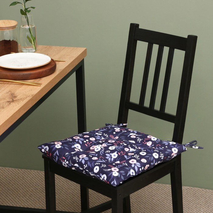 Сидушка на стул Этель Цветы 40х40 см, цв. синий, 100% полиэстер