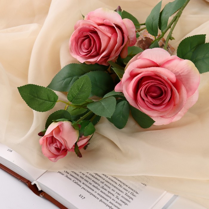 Цветы искусственные Роза роскошь 9х63 см, розовый