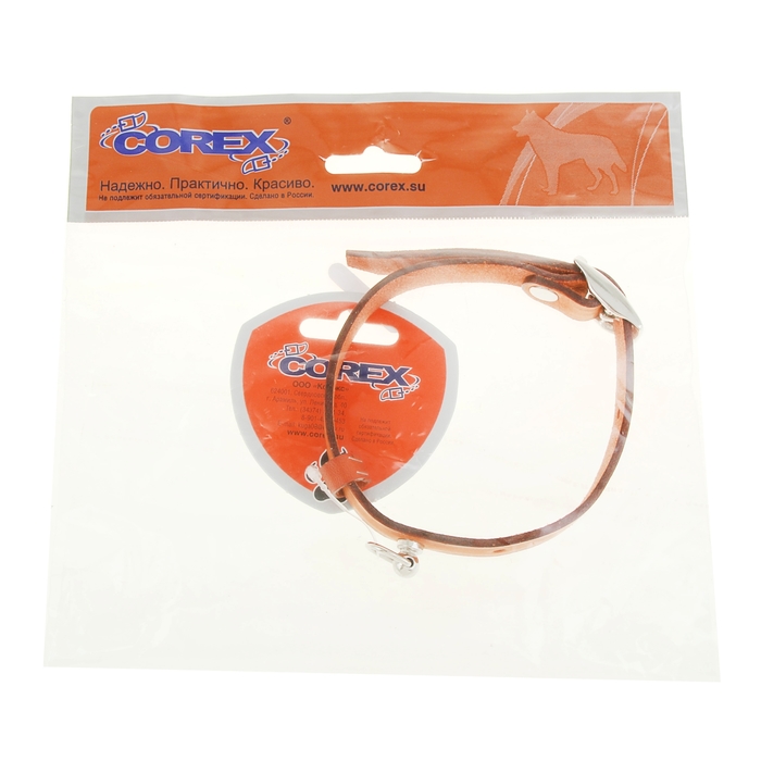 Ошейник кожаный, однослойный, 1,4 см х 40 см, с выносным кольцом, микс