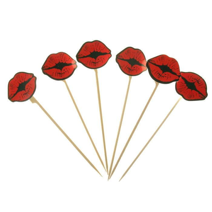 Топер-декор на палочке с прищепкой «Губы», набор 6 шт, 6,4 × 5 см