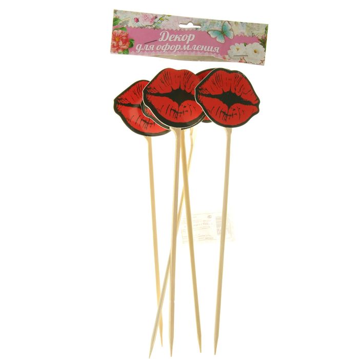 Топер-декор на палочке с прищепкой «Губы», набор 6 шт, 6,4 × 5 см