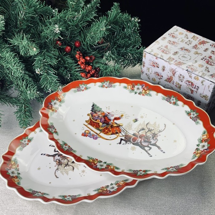 

Набор из 2 овальных блюд, 35.5 см, принт новогодний