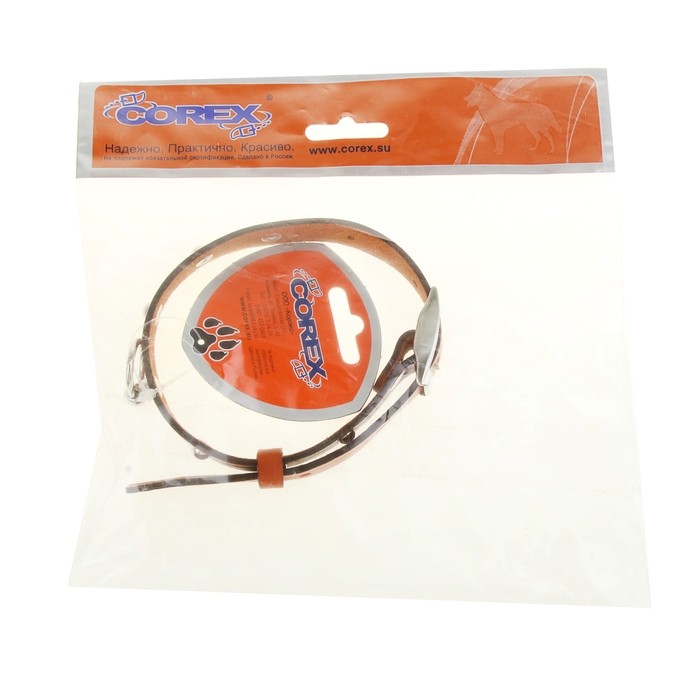 Ошейник кожаный, однослойный, 1,6 см х 45 см, с выносным кольцом, украшенный, микс