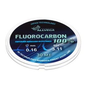 Леска монофильная ALLVEGA "FX Fluorocarbon 100%" 30м 0,16мм, 3,11кг, флюорокарбон 100%