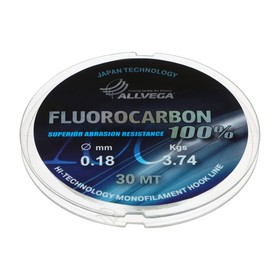 Леска монофильная ALLVEGA "FX Fluorocarbon 100%" 30м 0,18мм, 3,74кг, флюорокарбон 100%