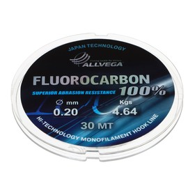 Леска монофильная ALLVEGA "FX Fluorocarbon 100%" 30м 0,20мм, 4,64кг, флюорокарбон 100%