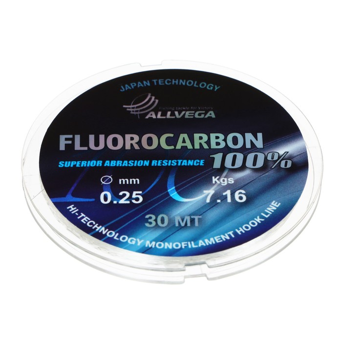 Леска монофильная ALLVEGA "FX Fluorocarbon 100%" 30м 0,25мм, 7,16кг, флюорокарбон 100%