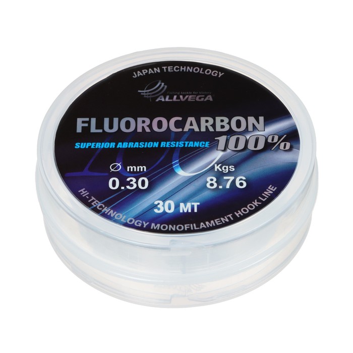 фото Леска монофильная allvega fx fluorocarbon 100%, диаметр 0.30 мм, тест 8.76 кг, 30 м, прозрачная