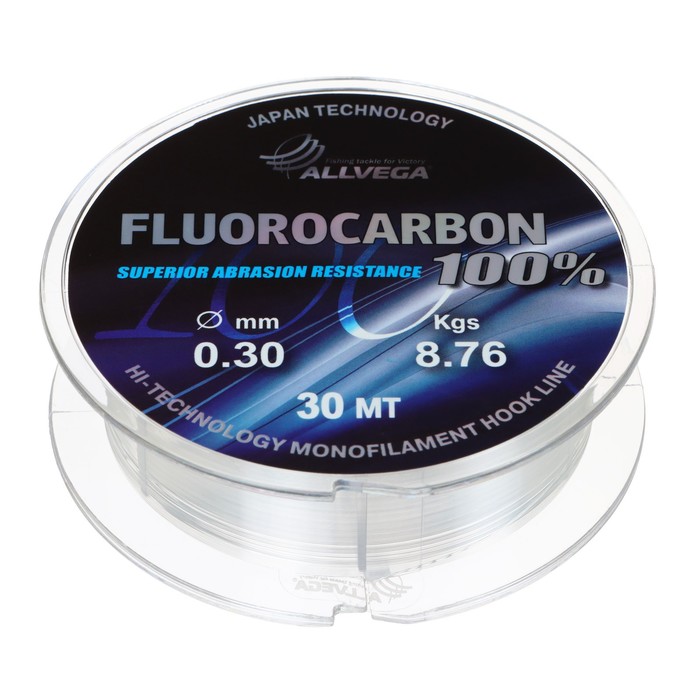 фото Леска монофильная allvega "fx fluorocarbon 100%" 30м 0,30мм, 8,76кг, флюорокарбон 100%