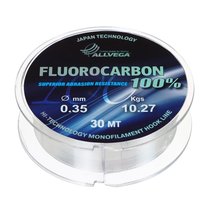 фото Леска монофильная allvega fx fluorocarbon 100%, диаметр 0.35 мм, тест 10.27 кг, 30 м, прозрачная