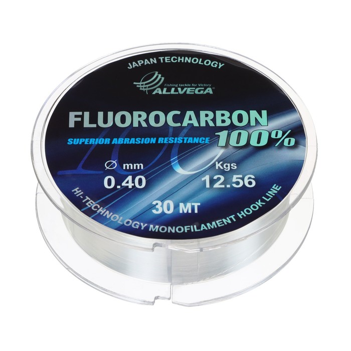 фото Леска монофильная allvega fx fluorocarbon 100%, диаметр 0.40 мм, тест 12.56 кг, 30 м, прозрачная