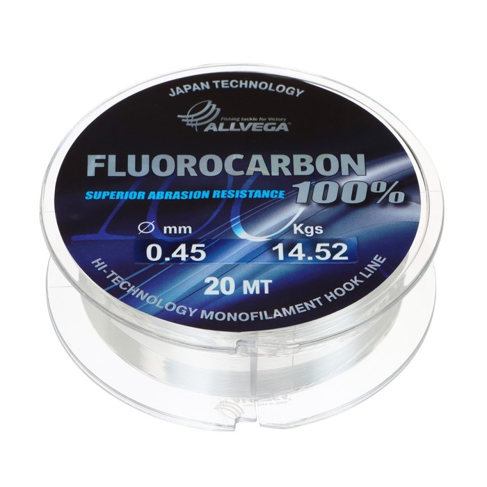 фото Леска монофильная allvega "fx fluorocarbon 100%" 20м 0,45мм, 14,52кг, флюорокарбон 100%