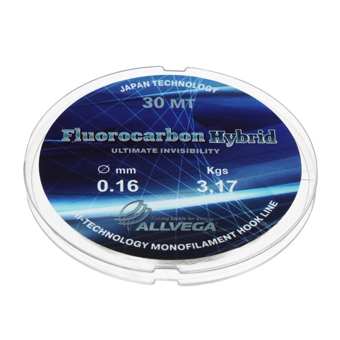 фото Леска монофильная allvega fluorocarbon hybrid, диаметр 0.16 мм, тест 3.17 кг, 30 м, флюорокарбон 65%