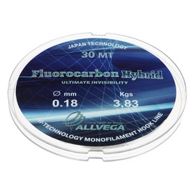 Леска монофильная ALLVEGA "Fluorocarbon Hybrid" 30м 0,18мм, 3,83кг, флюорокарбон 65%