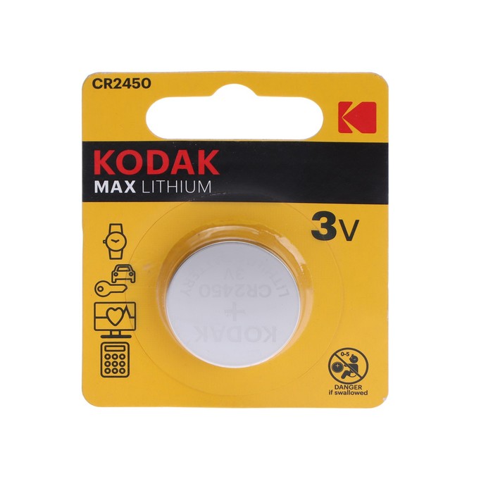 Батарейка литиевая Kodak Max, CR2450-1BL, 3В, блистер, 1 шт. camelion cr2450 bl 1 cr2450 bp1 батарейка литиевая 3v 1 шт в уп ке