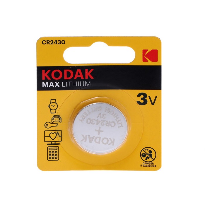 Батарейка литиевая Kodak Max, CR2430-1BL, 3В, блистер, 1 шт. батарейка литиевая kodak max cr2450 1bl 3в блистер 1 шт