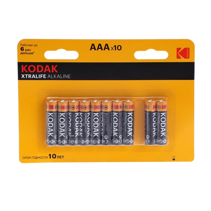 Батарейка алкалиновая Kodak Xtralife, AAA, LR03-10BL, 1.5В, блистер, 10 шт. батарейка алкалиновая kodak max ag8 lr1120 391 lr55 10bl 1 5в блистер 10 шт