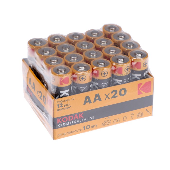 Батарейка алкалиновая Kodak Xtralife, AA, LR6-20BOX, 1.5В, бокс, 20 шт. батарейка aa kodak lr6 20box xtralife alkaline 20 штук