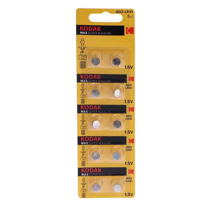 Батарейка алкалиновая Kodak, AG3 (G3, 392, LR736, LR41)-10BL, 1.5В, блистер, 10 шт. батарейка алкалиновая kodak ag10 g10 389 lr1130 lr54 10bl 1 5в блистер 10 шт
