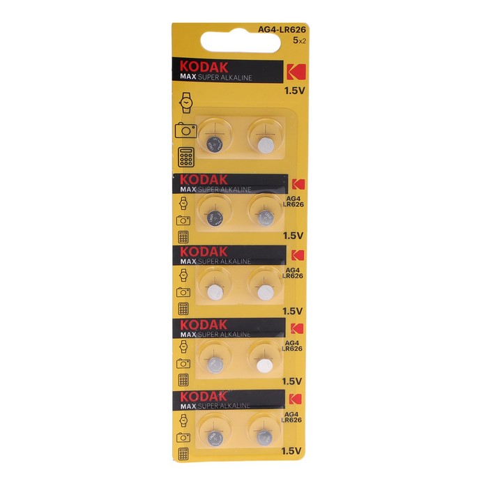 Батарейка алкалиновая Kodak, AG4 (G4, 377, LR626, LR66)-10BL, 1.5В, блистер, 10 шт. 100 шт щелочные кнопочные батарейки ag4 377 lr626 1 55 в