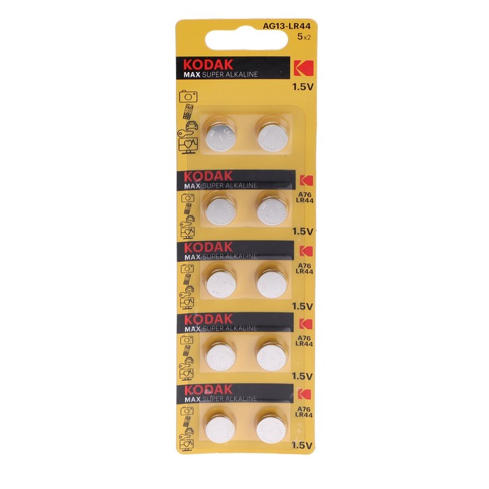 Батарейка алкалиновая Kodak, AG13 (G13, 357, LR1154, LR44)-10BL, 1.5В, блистер, 10 шт. батарейки kodak а76 lr44 10 шт