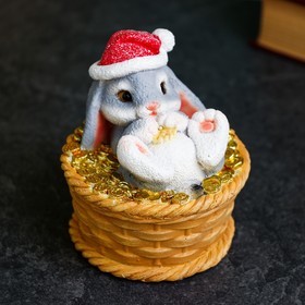 

Копилка "Зайка в корзине с деньгами" серый, 8х8х9см