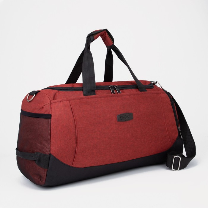 фото Сумка спортивная на молнии, 3 наружных кармана, цвет бордовый