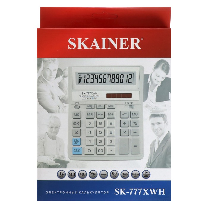 Калькулятор настольный (большой бухгалтерский) 12-разрядный, SKAINER SK-777XWH, двойное питание, 157 х 200 х 32 мм, белый