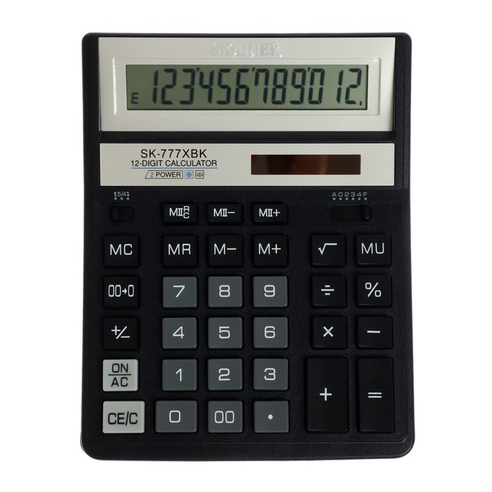 Калькулятор настольный (большой бухгалтерский) 12-разрядный, SKAINER SK-777XBK, двойное питание, 157 х 200 х 32 мм, чёрный