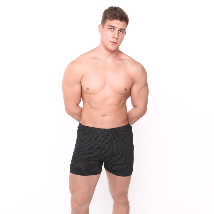 фото Трусы мужские свободные с пуговицей, цвет чёрный/квадраты, размер 52 fox tex