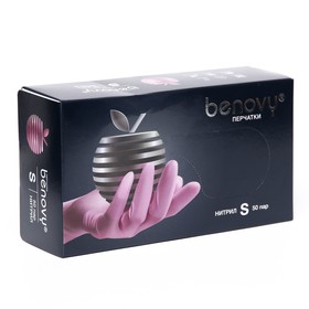 Перчатки нитриловые медицинские, Benovy S, 50 пар. розовые, цена за 1 пару